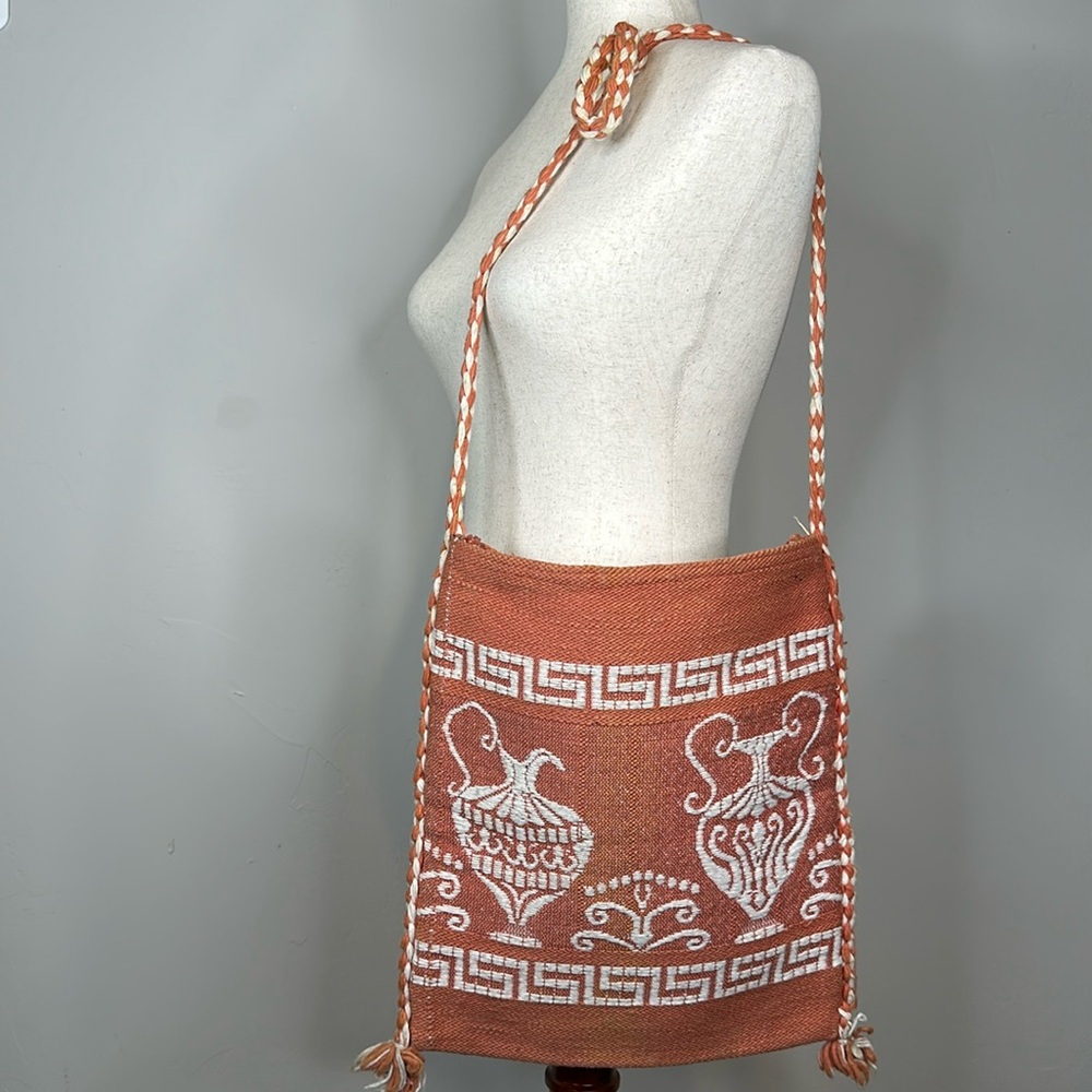 Vintage Greek Peach Souvenir Tote Cross Body